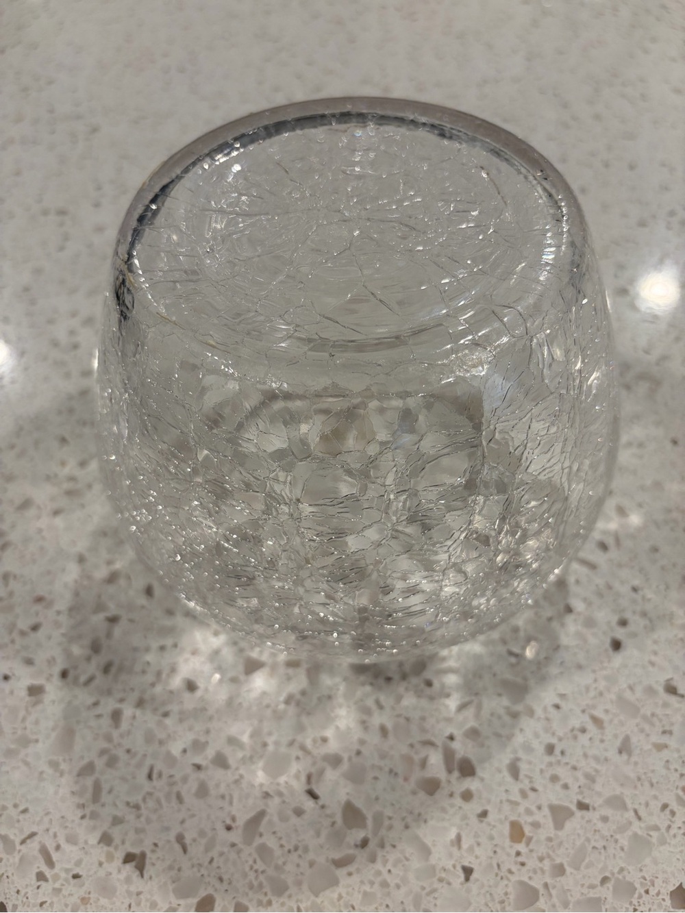 Clear Crackle Glass Vase - Small Rounded Bowl 6” - Picture 3 of 4